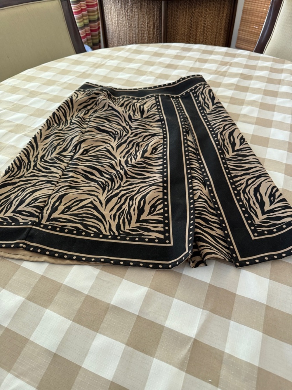 SilkLand Beige and Black Zebra-Print A-Line Skirt